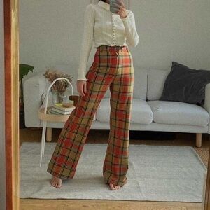Free People Plaid Wide-Leg Pants - Orange & Yellow